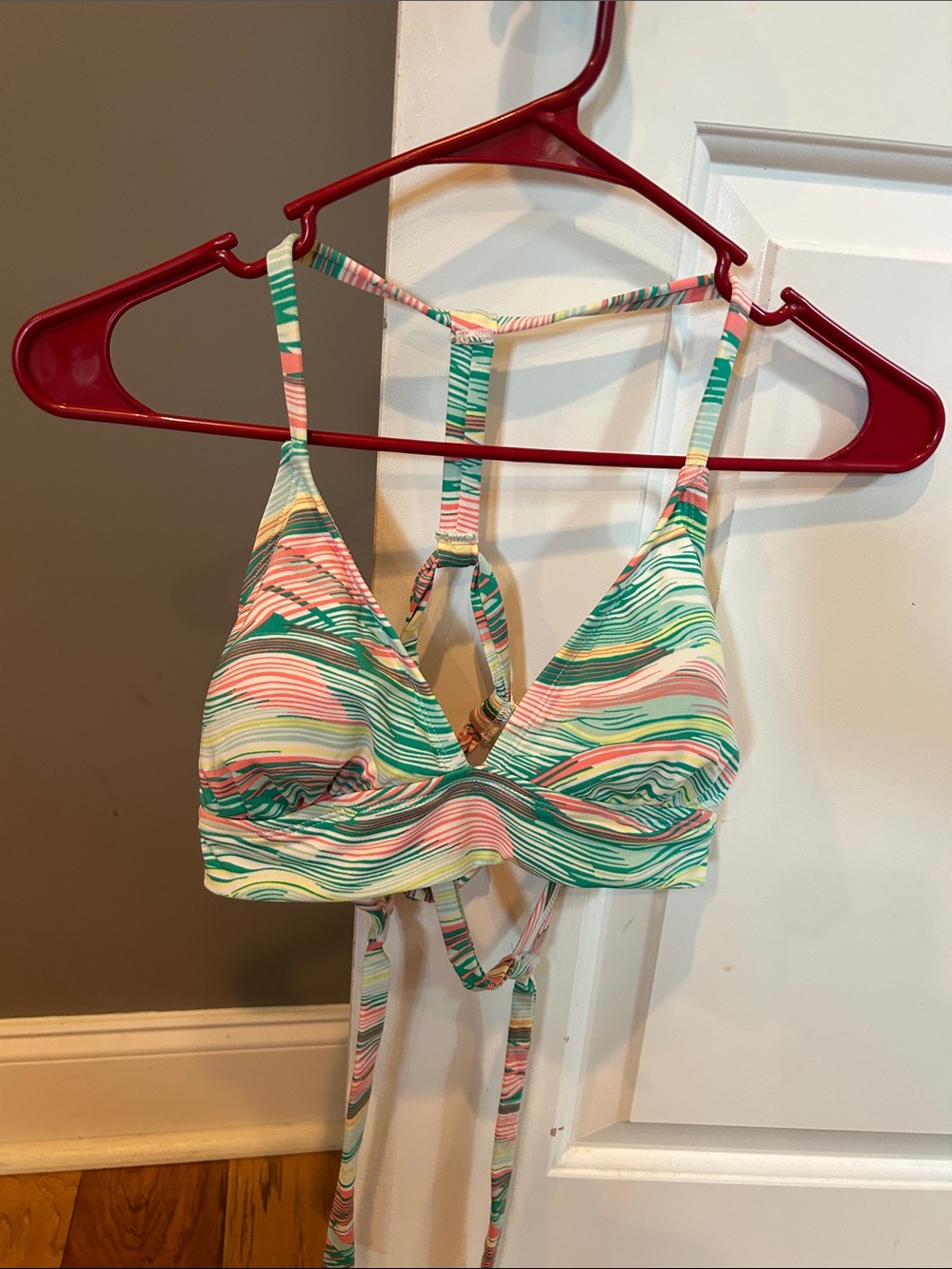 Carve Designs Striped Triangle Bikini Top in Green, Pink, White